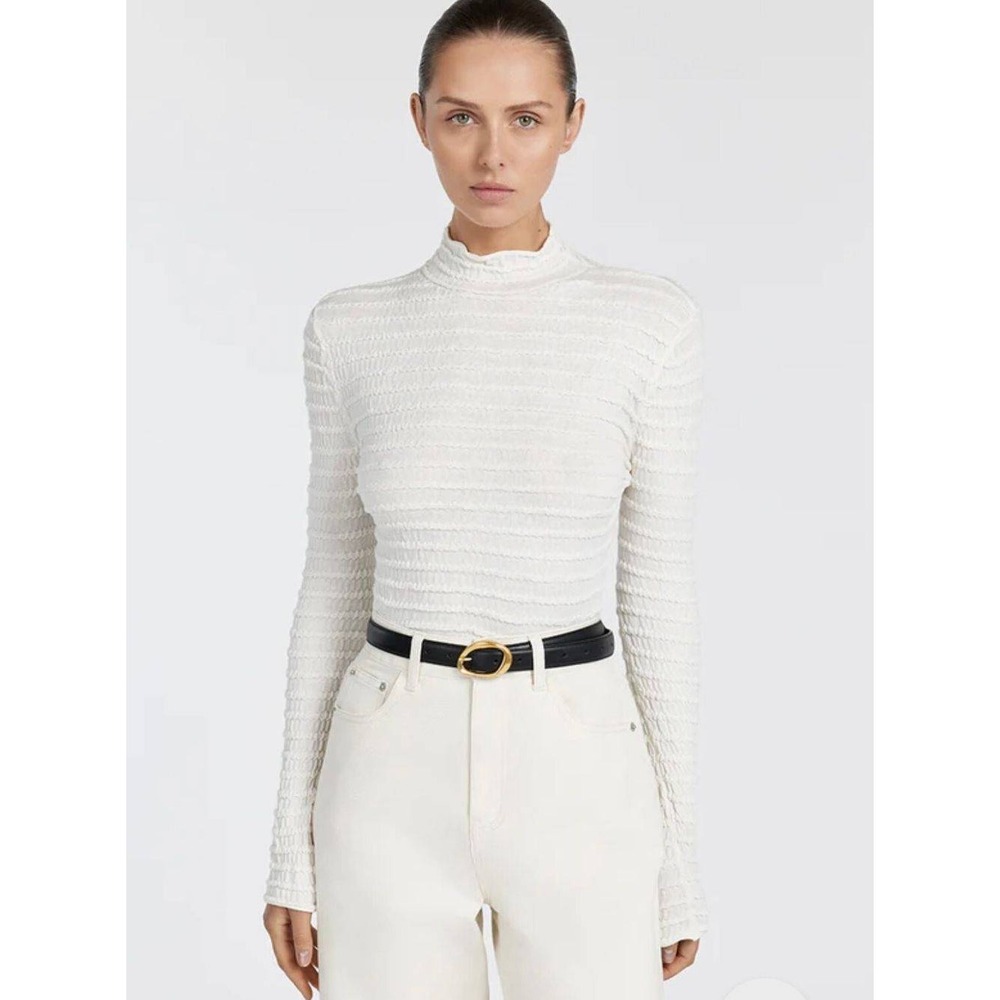 DISSH Hendrick Cream Long Sleeve Knit Mock Neck Textured Cropped Top Size Small